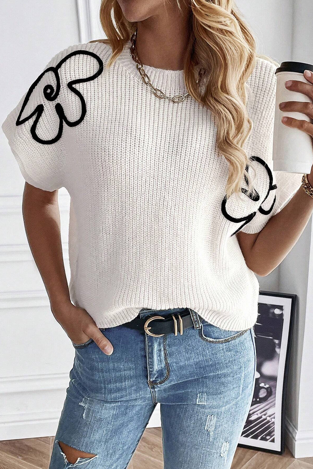 Floral Embroidered Sweater Tee