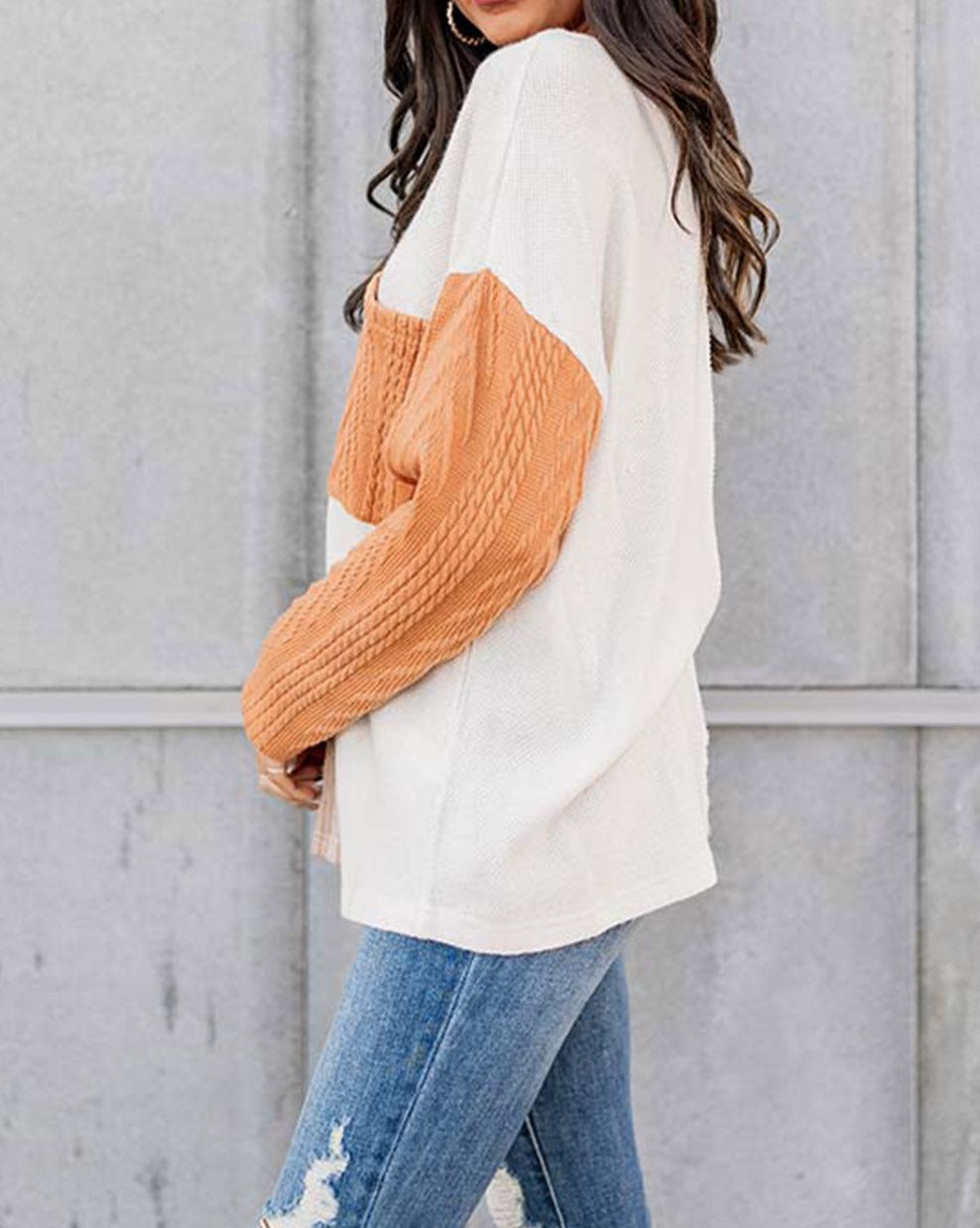 Colorblock Long Sleeve Pocketed Top