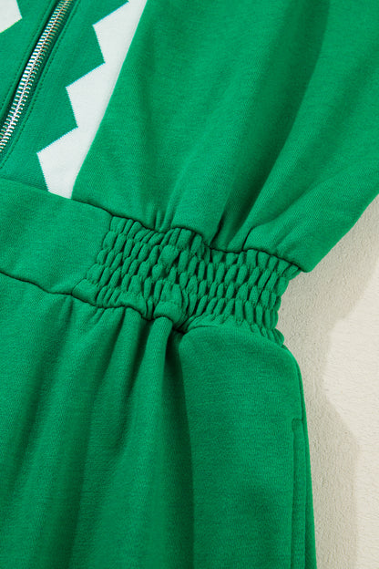 Geometric Patchwork Half-Zip Elastic Waist Dress