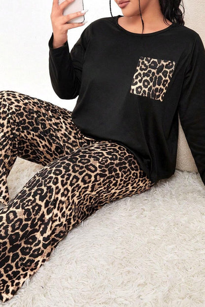 Plus Size Leopard Top and Pants Set