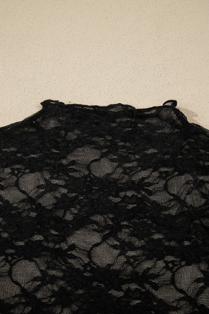Sheer Floral Lace Mock Neck Long Sleeve Top