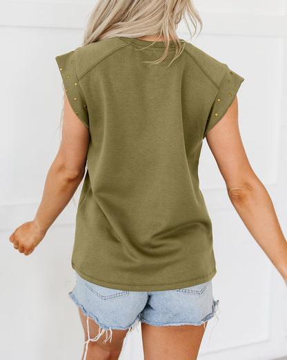 Studded Short Sleeve Crewneck Top