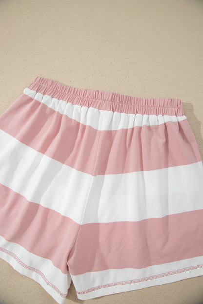 Stripe Half Zip 3/4 Sleeve Top & Shorts Set