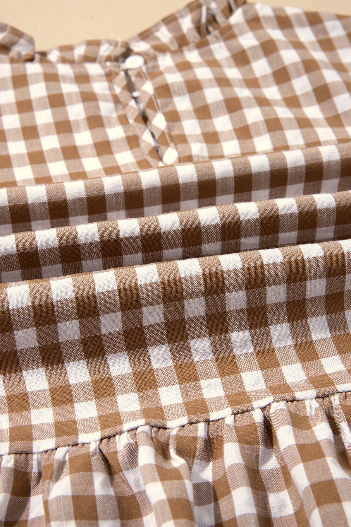 Gingham Smocked 3/4 Sleeve Ruffle Peplum Top