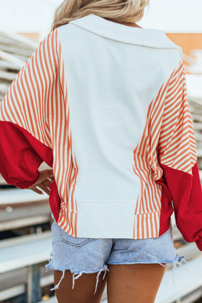 Stripe Colorblock V-Neck Oversized Sweatshirt