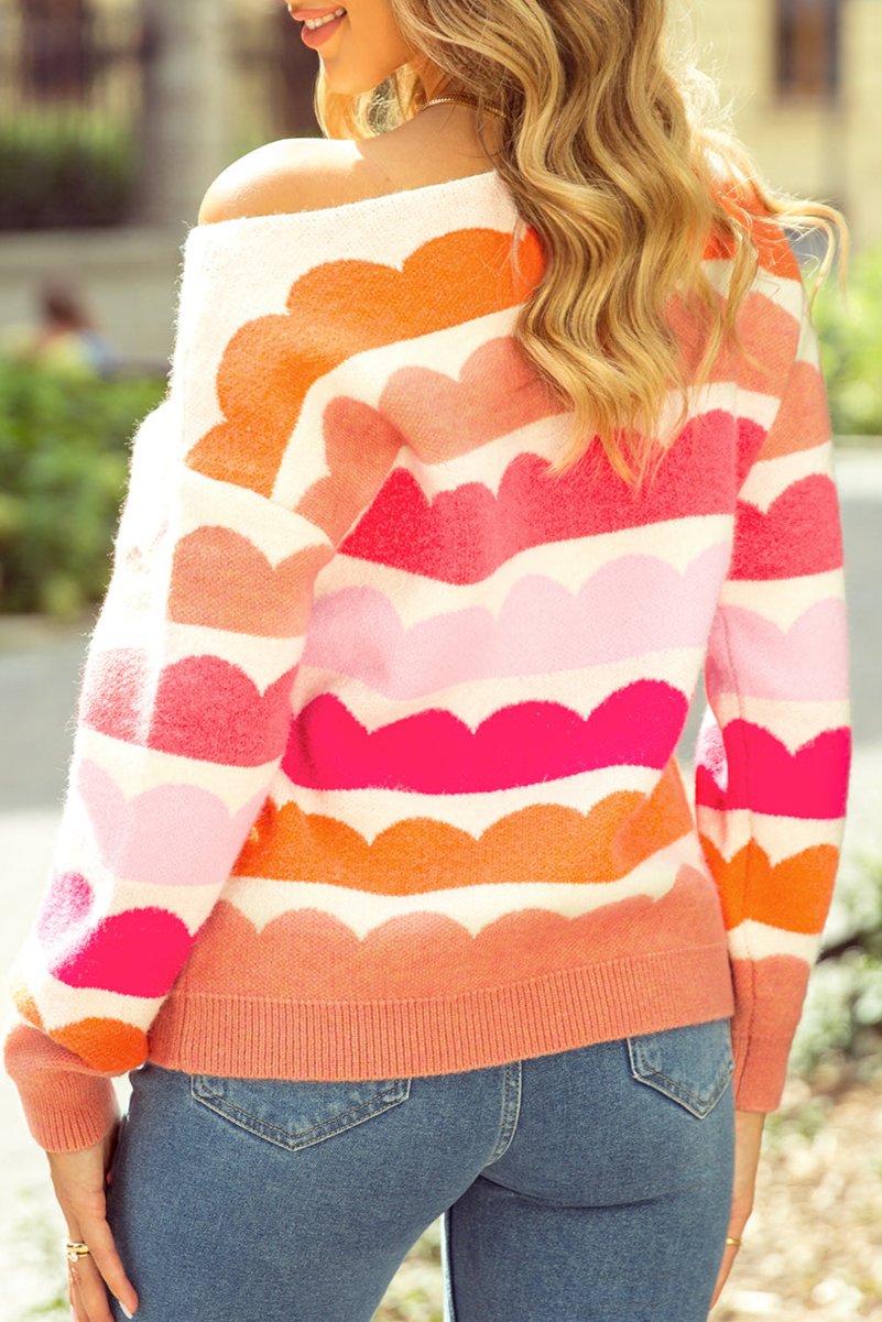 Stripe Balloon Sleeve Sweater