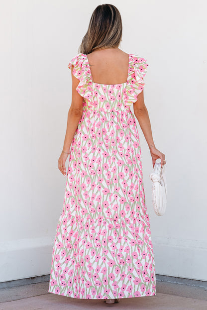 Floral Square Neck Ruffle Strap Maxi Dress