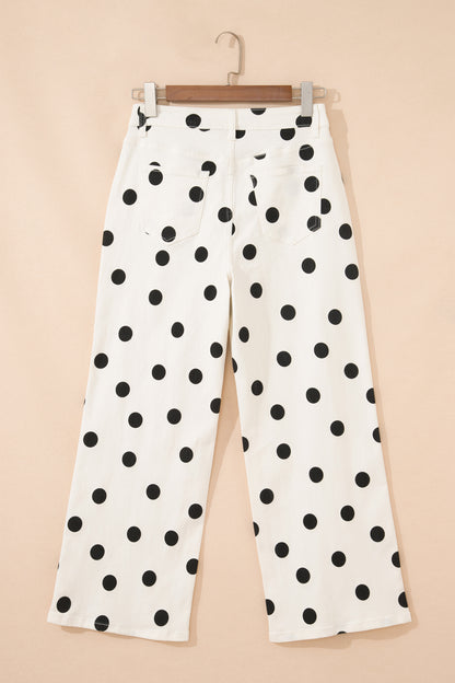 Polka Dot Wide Leg Ankle Length Jeans