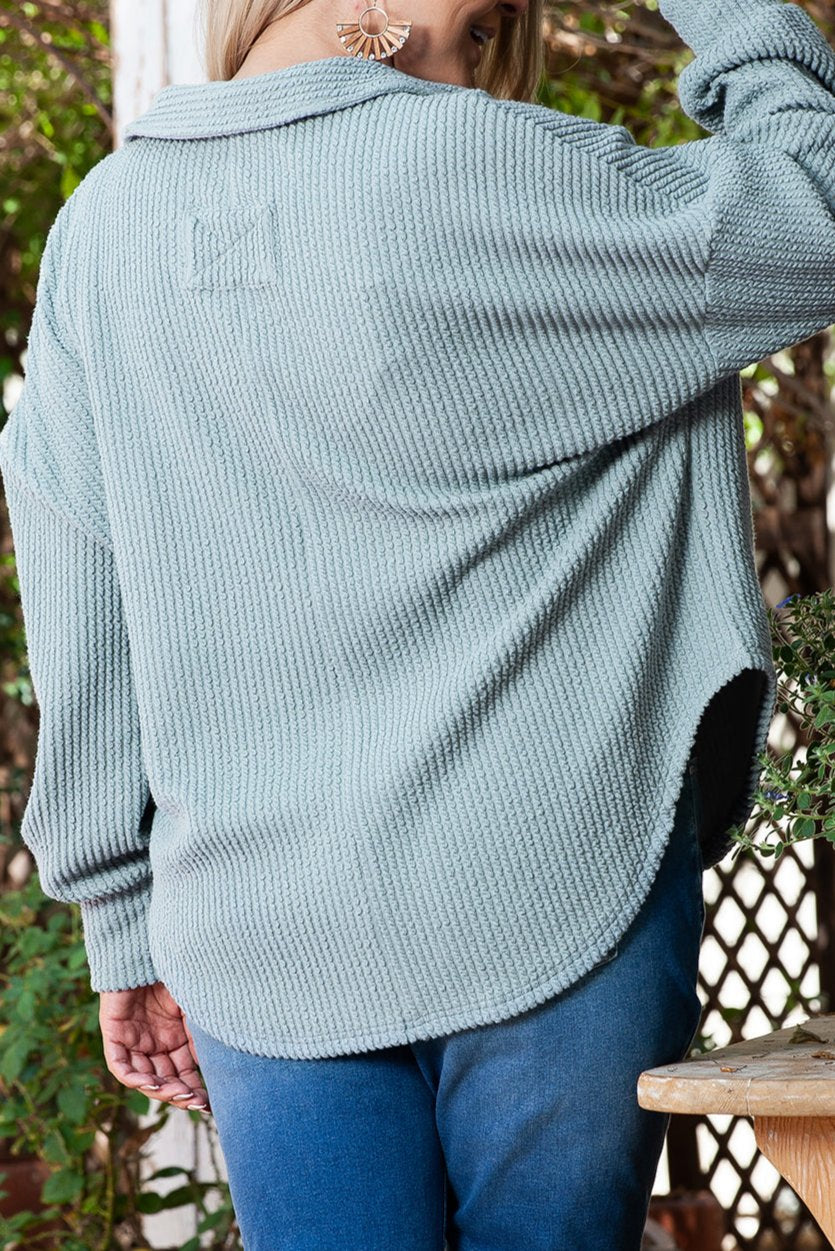 Textured Collared V-Neck Top Plus Size