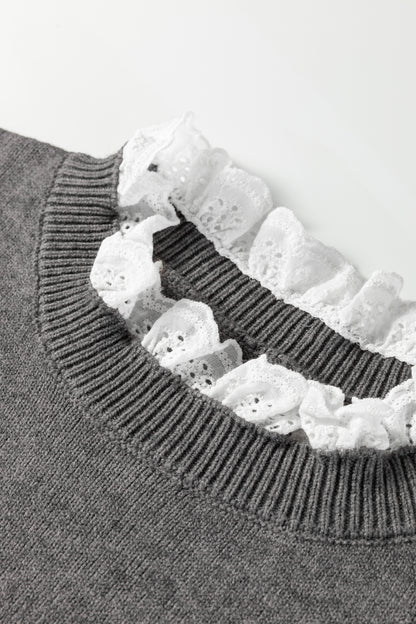 Lace Trim Patchwork Buttoned Cuff Sweater