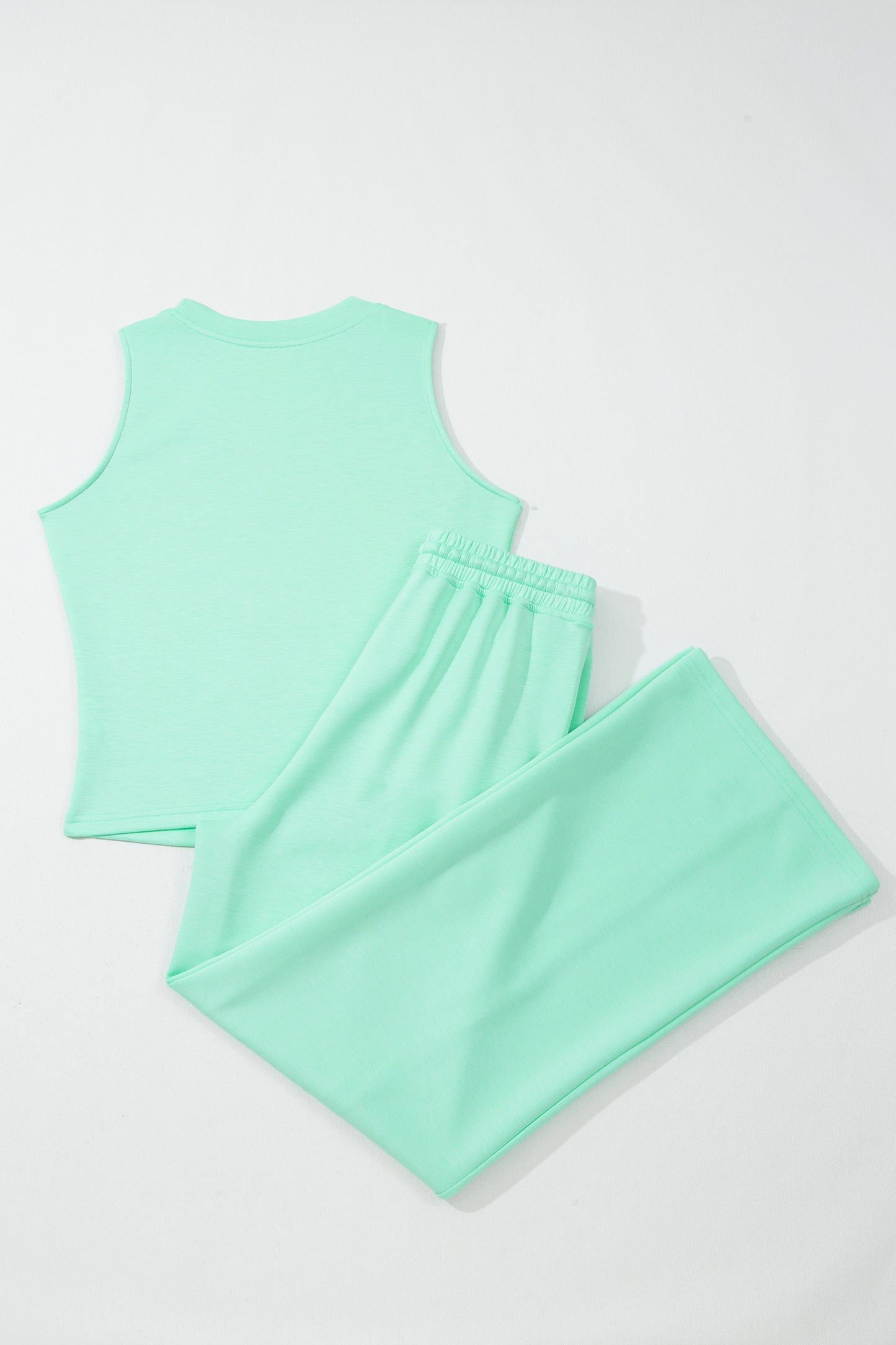 Solid Tank Top & Drawstring Elastic Waist Pants