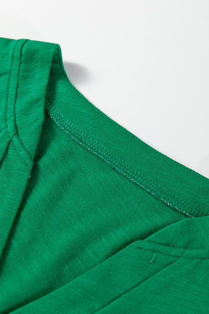 Solid V-Neck Button Long Sleeve Top