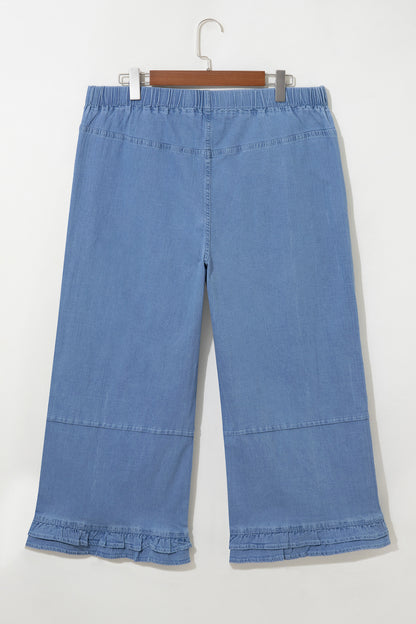 Plus Size Denim Ruffle Hem Wide Leg Jeans