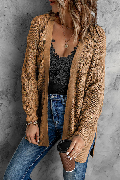 Hollowed Knit Side Slit Cardigan