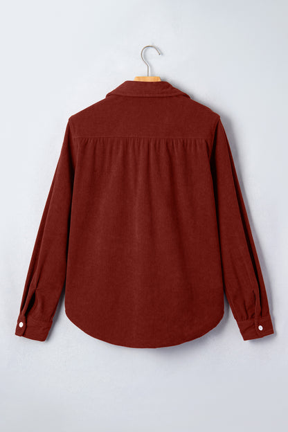 Solid Corduroy Long Sleeve Buttoned Shirt