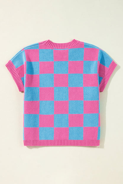 Colorblock Checker Ribbed Trim Top