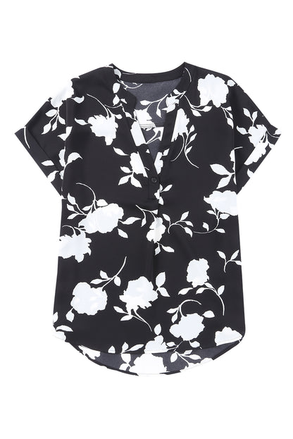 Floral Short Sleeve V-Neck Blouse