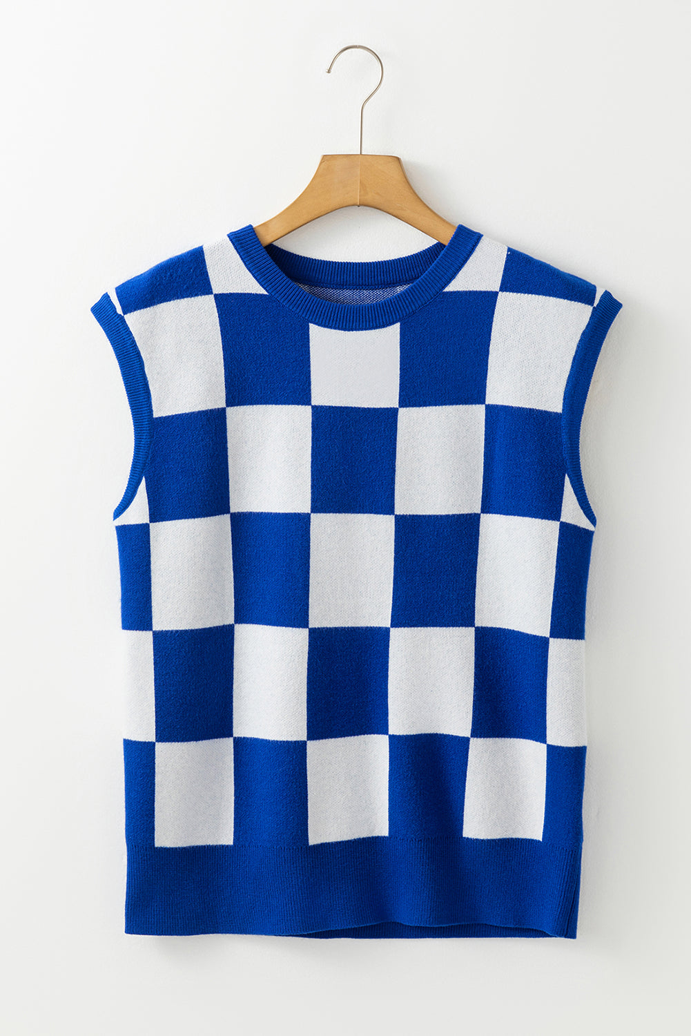 Checker Round Neck Sweater Top