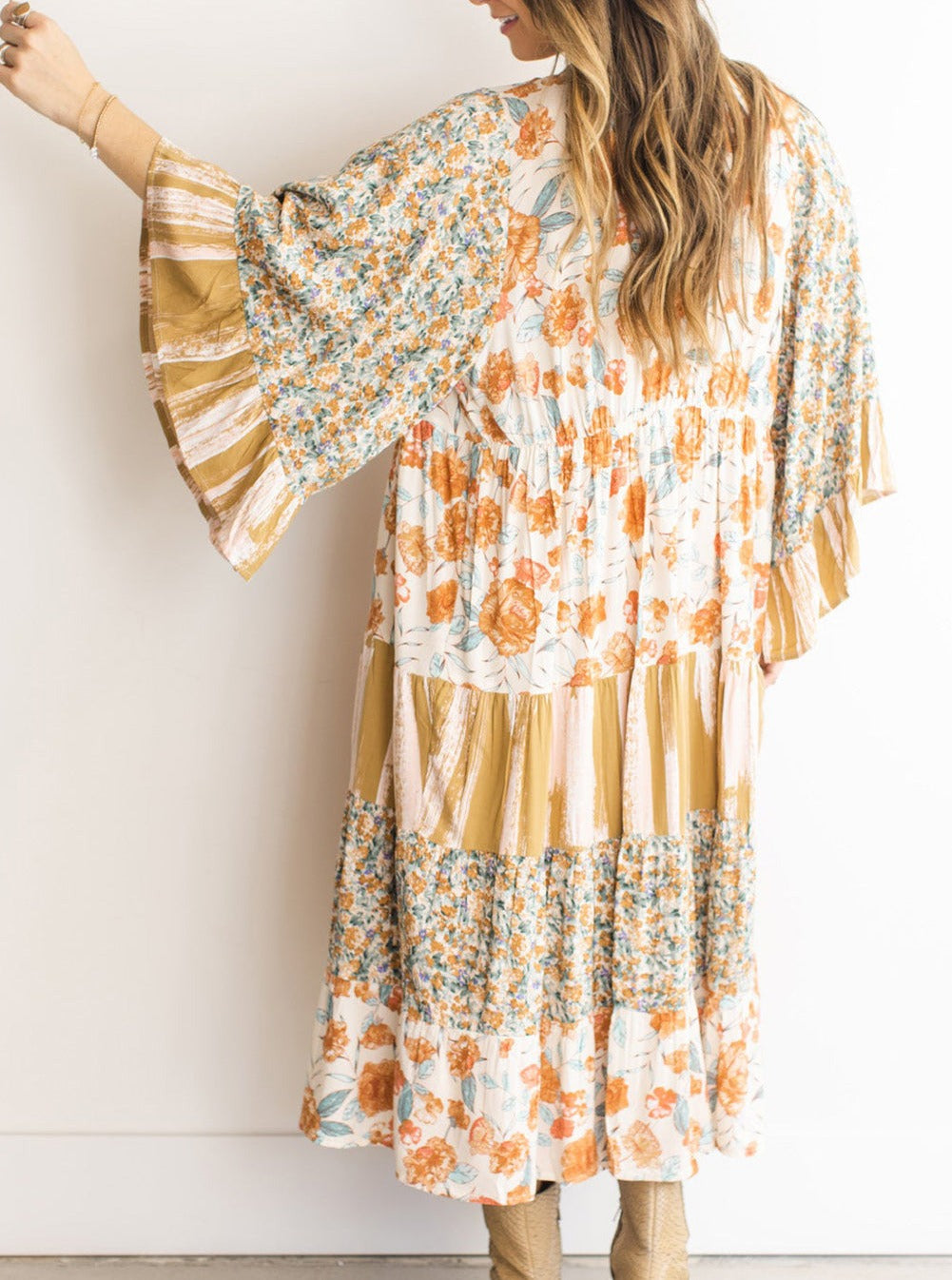 Multicolor Floral Tiered Kimono