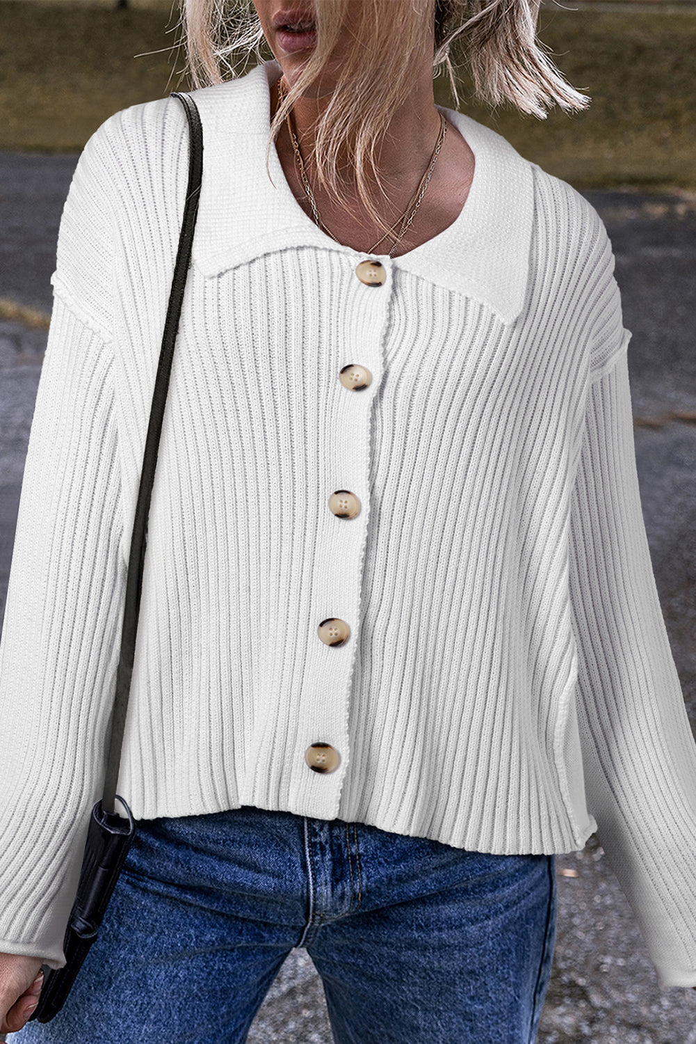 Ribbed Button Front Collared Sweater