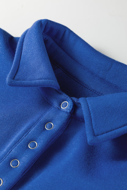 Collared Snap Button Exposed Seam Sweatshirt