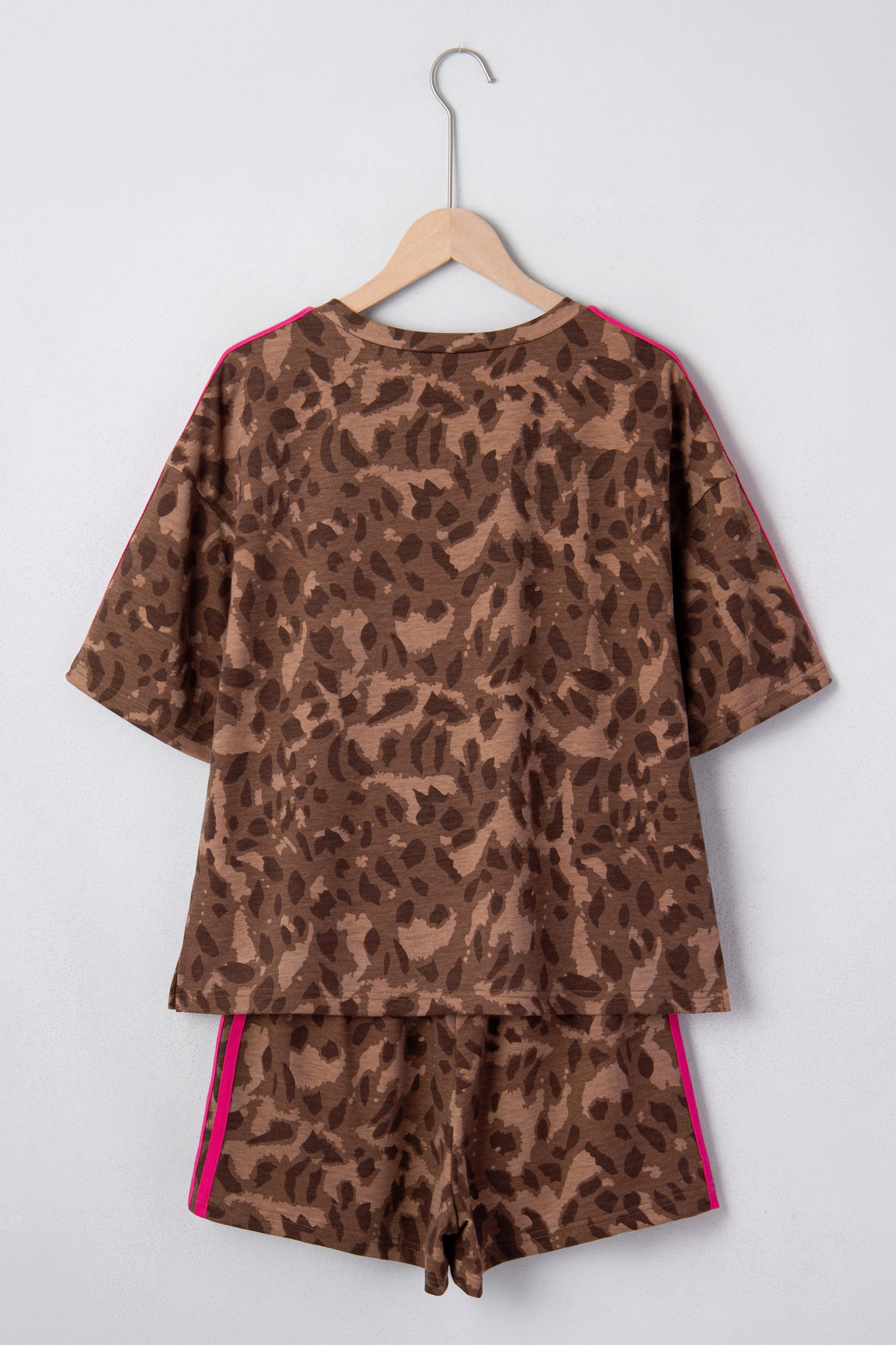 Leopard Contrast Stripe Tee & Shorts Set
