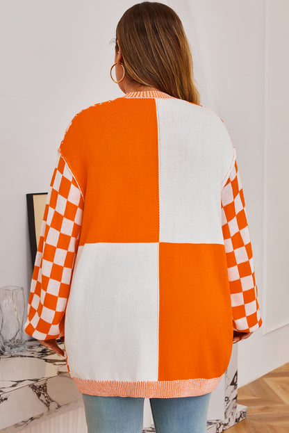 Plus Size Checker Drop Shoulder Open Front Cardigan