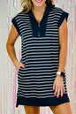 Stripe Collared Cap Sleeve Mini Dress