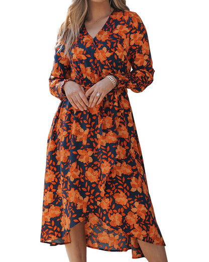 Floral Faux Wrap Belted Dress