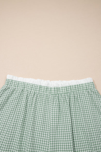 Plus Size Gingham Plaid Ruffle Contrast Trim Shorts