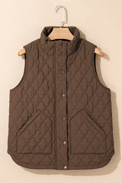 Quilted Zip-Up Snap Button Pocketed Vest