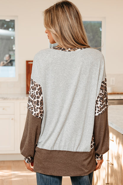 Leopard Patchwork Dolman Sleeve Sweatshirt