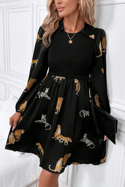 Leopard Colorblock Long Sleeve Dress