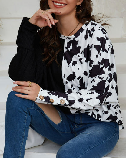 Cow Colorblock Long Sleeve Top