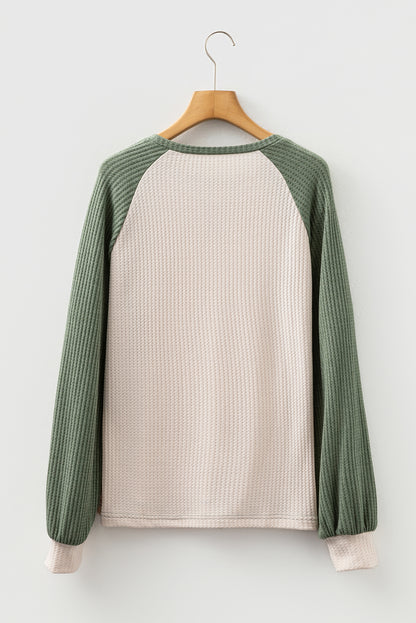 Colorblock Waffle Knit Raglan Sleeve Top