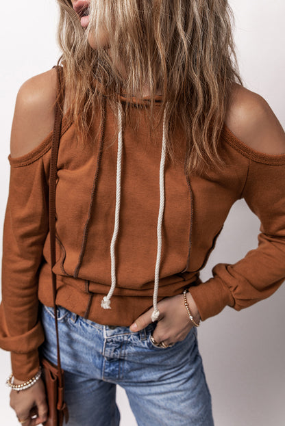 Cold Shoulder Drawstring Hoodie