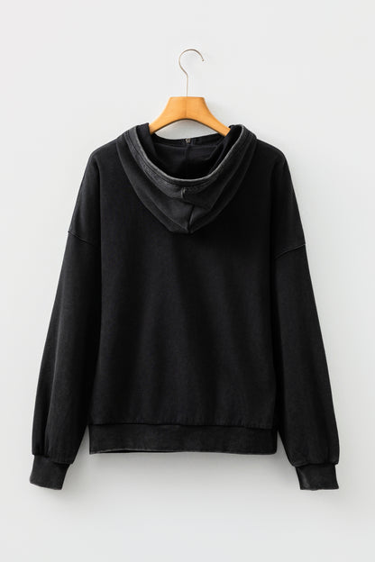 Solid Half-Zip Kangaroo Pocket Baggy Hoodie