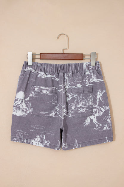 Western Denim Elastic Waist Shorts