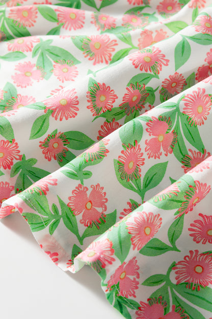 Floral Ricrac Trim Contrast V-Neck Puff Sleeve Dress