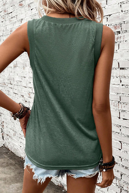 Ribbed Trim V-Neck Tank Top