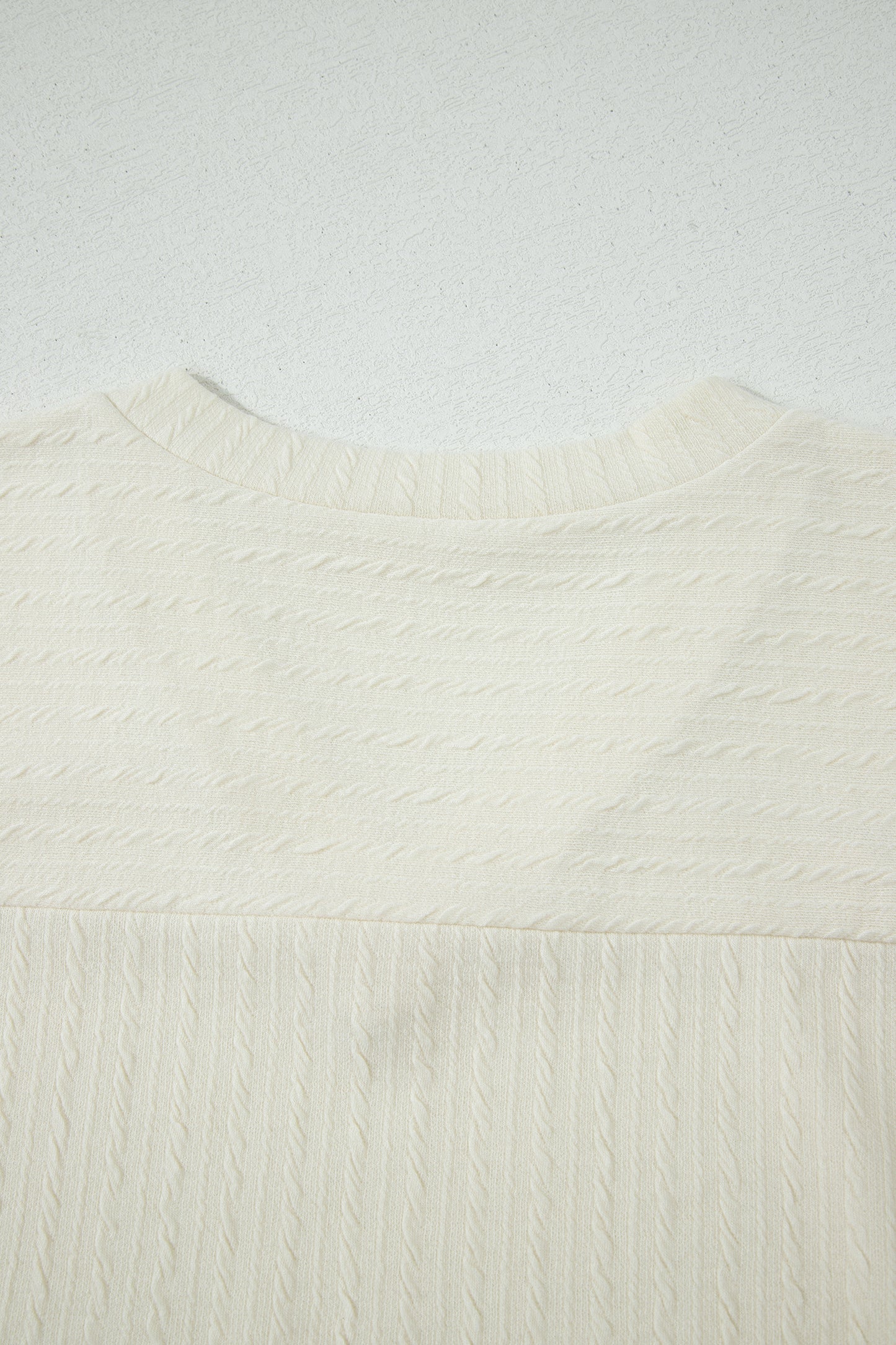 Cable Knit Textured V-Neck Short Sleeve T-Shirt
