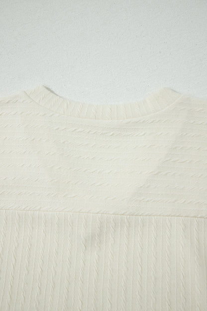 Cable Knit Textured V-Neck Short Sleeve T-Shirt
