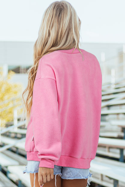 Solid Mock Neck Drop Shoulder Oversize Sweatshirt