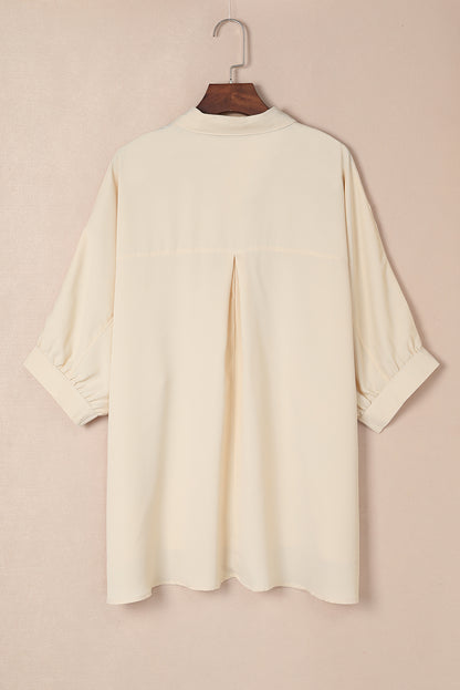 Solid 3/4 Puff Sleeve Oversize Shirt