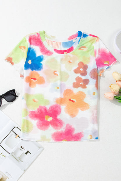 Floral Mesh Short Sleeve T-Shirt