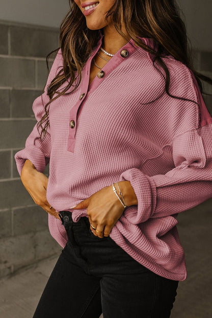 Waffle Long Sleeve Collar Top