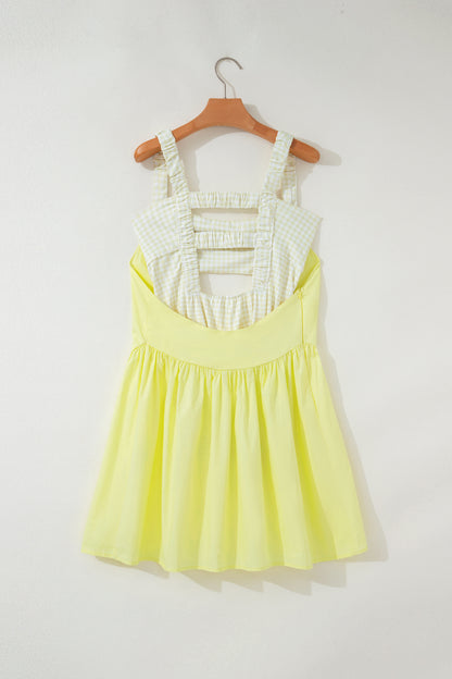 Gingham Patchwork Faux Two Piece Mini Dress