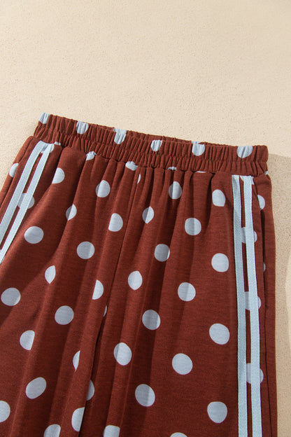 Polka Dot Side Stripe Long Sleeve Top & Pant Set