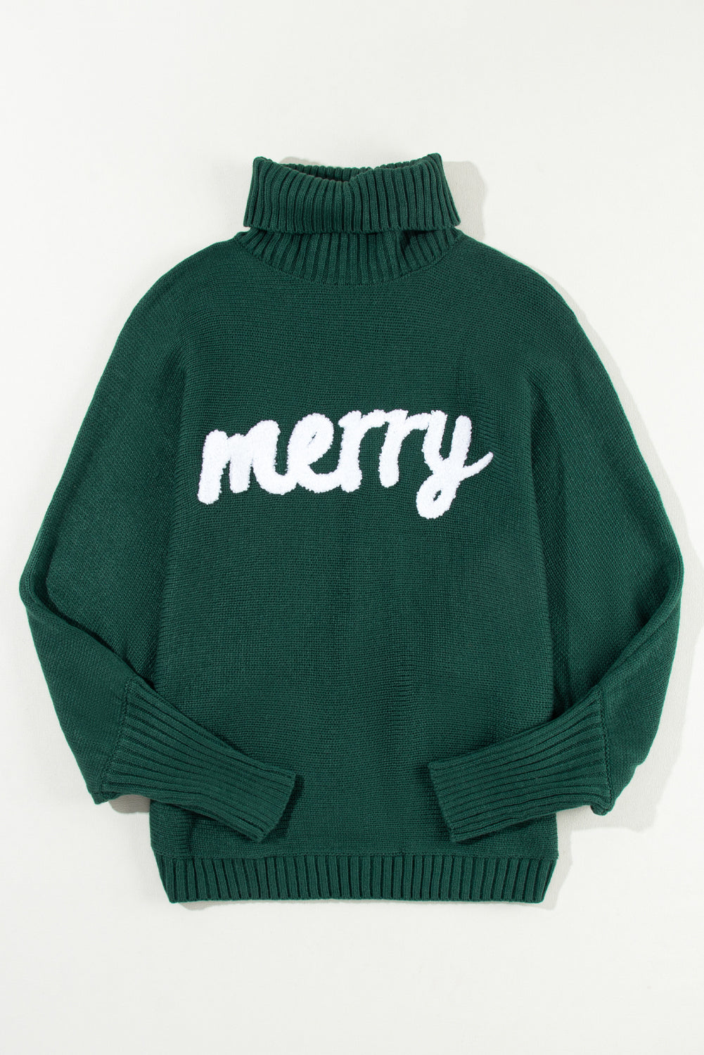 Christmas Merry Embroidered Puff Sleeve Turtleneck Sweater