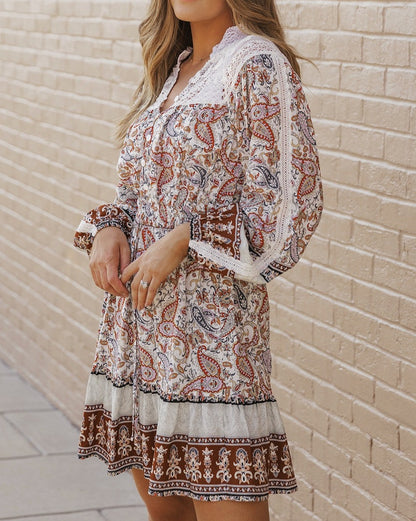 Paisley Lace Smocked Ruffle Dress